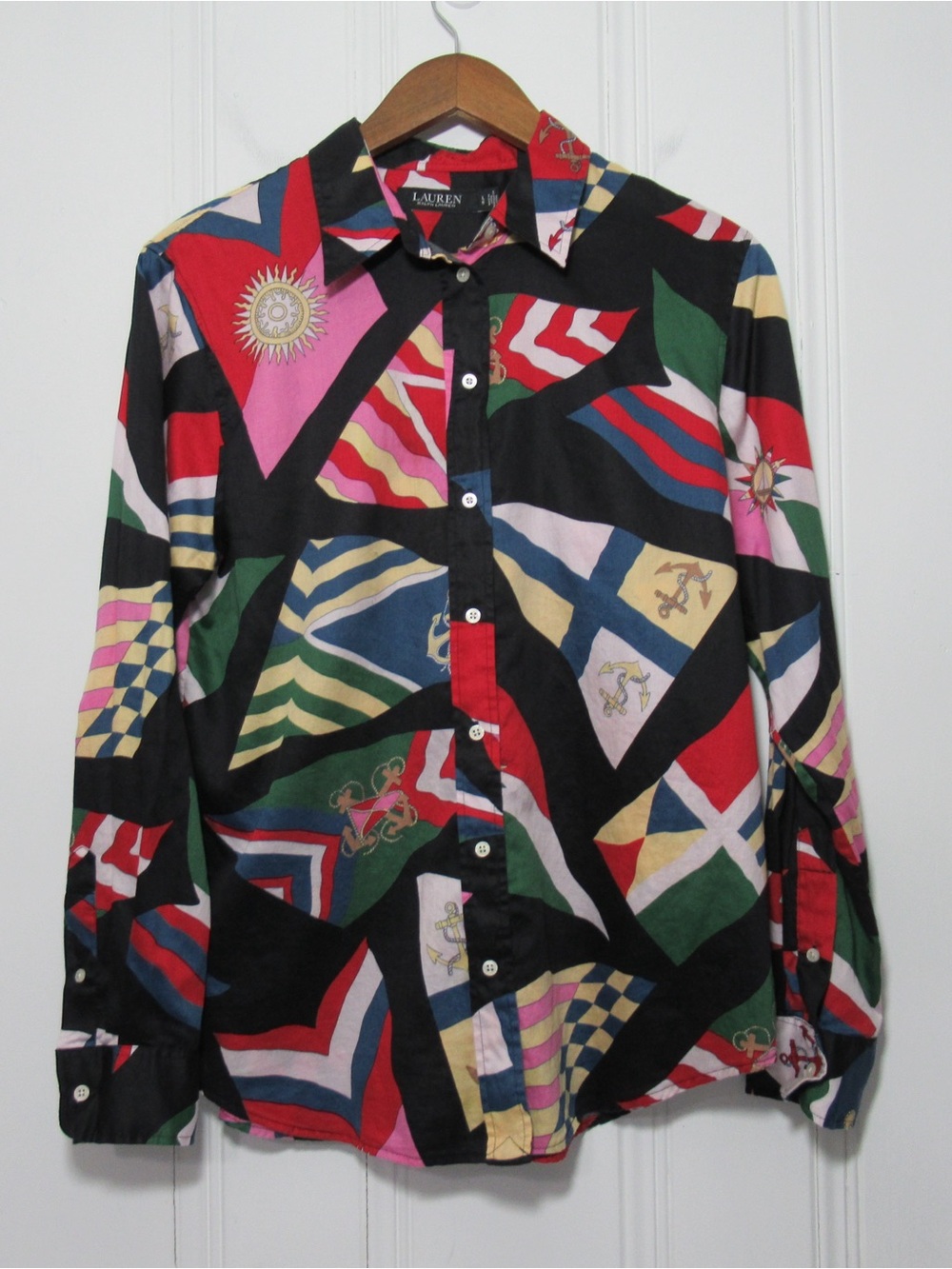 Lauren Ralph Lauren Multicolor Flag Print Button-Down Shirt Size Large